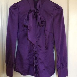 Purple Satin Blouse with Bow